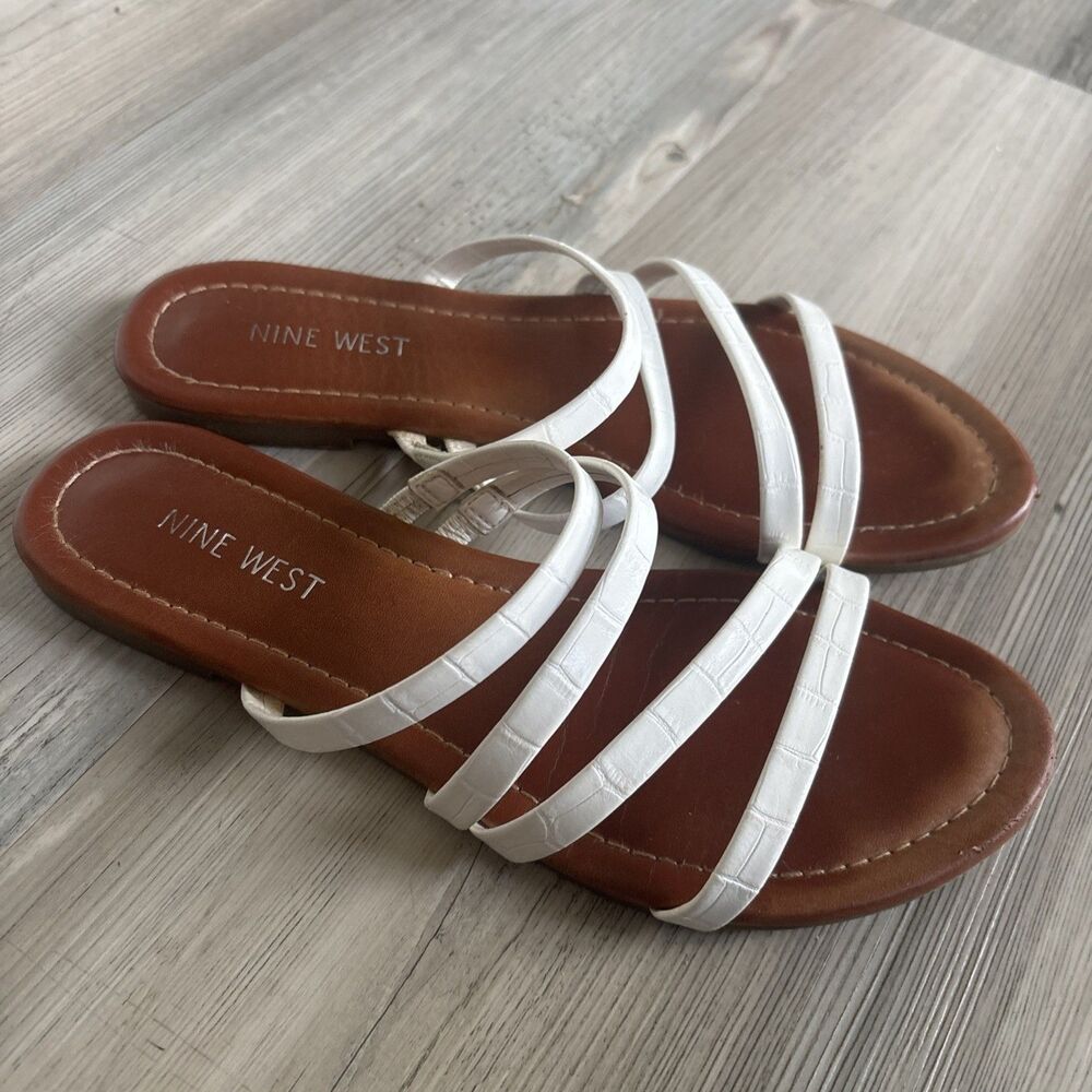 Nine West LEONNA Womens Flat Sandals Summer Shoe White size 7